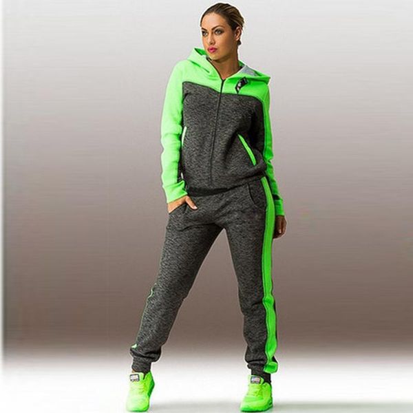 

2 piece sets plus size sport running set loose hoodies zippers long pant women tracksuits suits two piece set women, Gray
