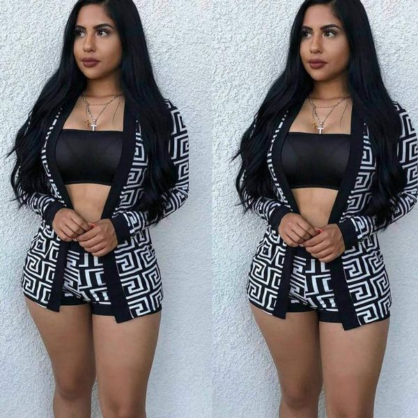 

women's tracksuits hirigin 2pcs fashion women's print shorts+ long sleeve v neck coat summer beach suits culb1, Gray