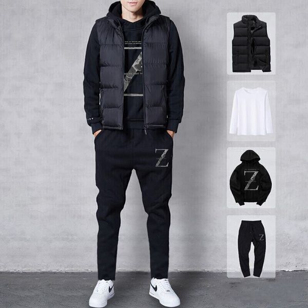 

thick warm sets tracksuit men autumn winter hooded sweatshirt drawstring outfit sportswear male suit 2-4 piece set casual 201109, Gray