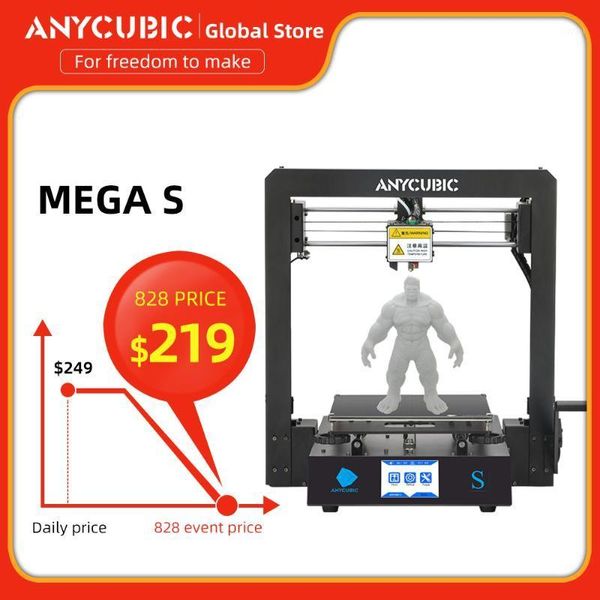 

printers anycubic 3d printer mega s printing abs pla deskdiy kits filament upgraded industrial grade drucker big size print1