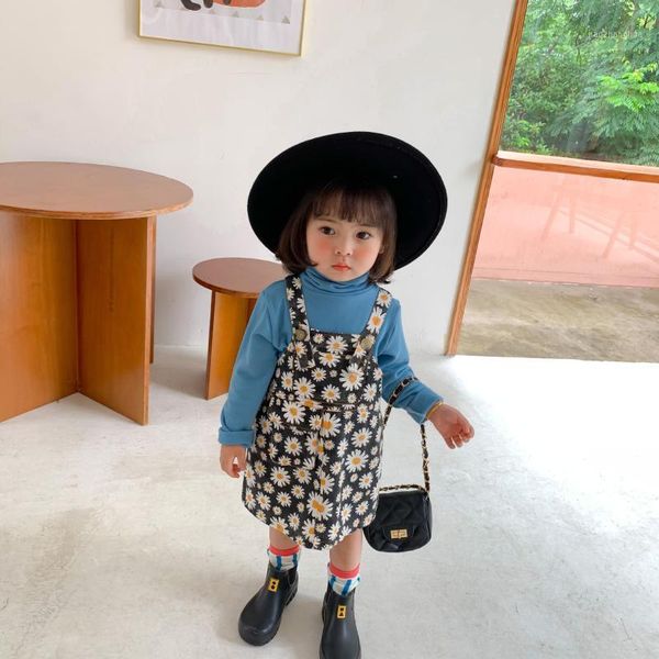 

girl's dresses 2021 autumn arrival girls fashion floral dress kids korean design overalls dresses1, Red;yellow