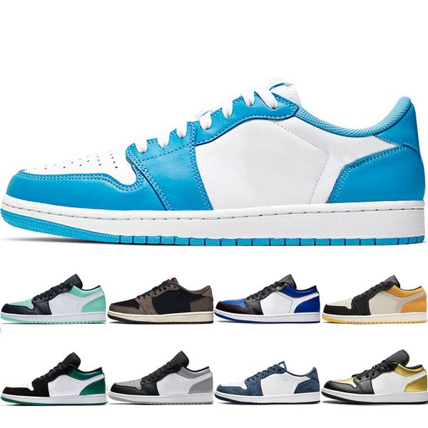 

1 1s low basketball shoes for men women unc university gold trainers black mystic green magenta gold toe royal blue sneakers