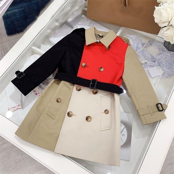 

bb7148 brand children's windbreaker lapel high collar stitching belt khaki children's jacket parent-child long jacket y200901, Camo