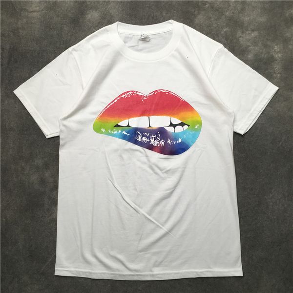 

men luxury 2021 new colorful lips t-shirts hip shirt skateboard street cotton kenye s-xxl # k52 unaj, White;black