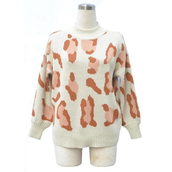 

women's sweaters women leopard print pullover sweater slimming knitted jumper womens, White;black