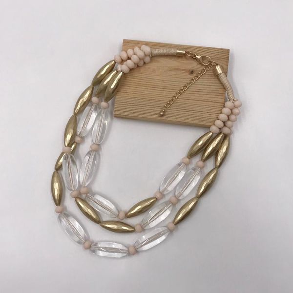

chokers suekees boho fashion jewelry gothic necklace wax cord gold and clear resin beads vintage collares multi layered women, Golden;silver