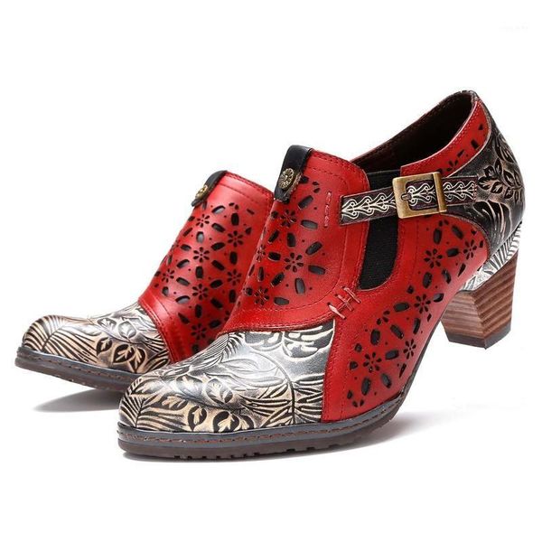 

retro bohemian boots women spring autumn cow leather motorcycle boots chunky 3-5cm thick high heel printing ankle woman shoes1, Black