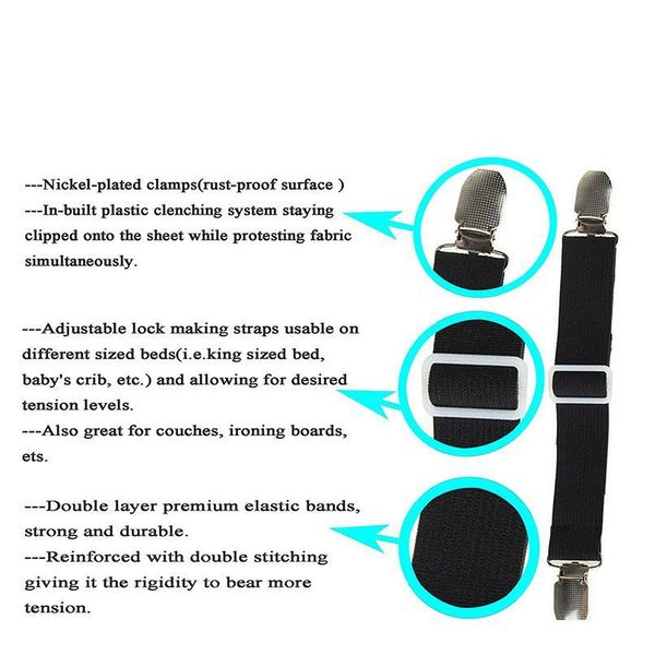 

4pcs grippers suspender cord hook loop clasps adjustable elastic mattress cover adjustable bed sheet fasteners straps h wmtusk