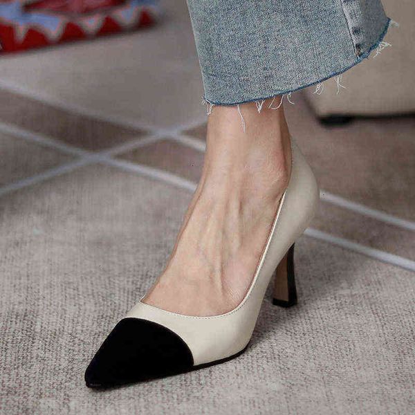

kukutimels and versatile four seasons color contrast single sho women's shallow mouth thin heel pointed high heels leather