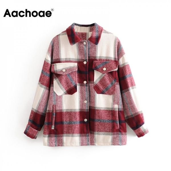 

aachoae plaid women fashion jacket spring turn down collar casual coat outwear female batwing long sleeve lady ropa mujer 201210, Black;brown