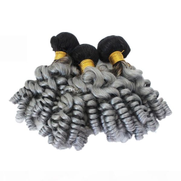 

ombre color 1b grey human hair funmi curly style 3bundles two tone aunty funmi curly human hair weft 3pcs, Black