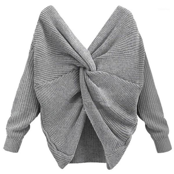 

fashion backless cross women sweaters spring autumn female knitted jumper casual v-neck solid basic vintage sweaters1, White;black