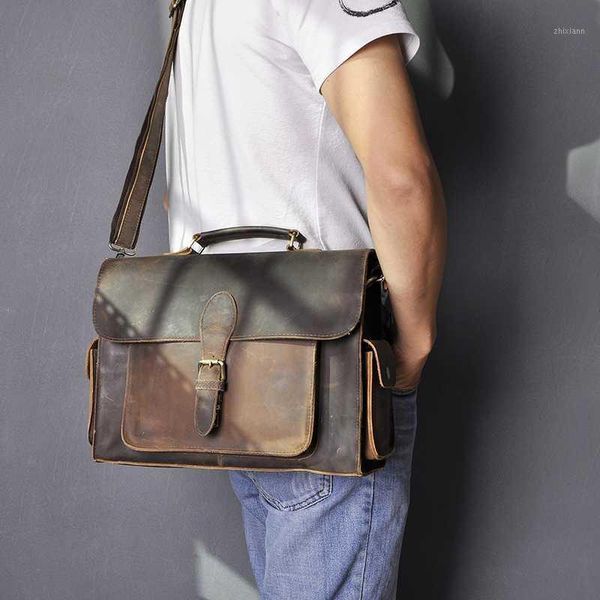 

men original leather business portfolio professional executive lawyer briefcase computer lapcase messenger bag 2058-n1