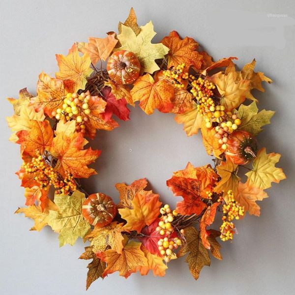 

artificial wreath with pumpkin and berries autumn fall harvest thanksgiving holiday front door wall hanging garland1