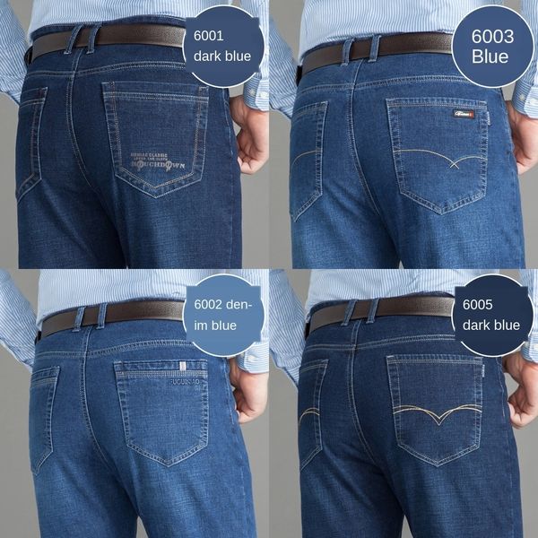 

vtbxl resistant winter and jeanspants and jeansmen's loose straight jeans middle aged dad high waist deep crotch men's pants wear, Blue