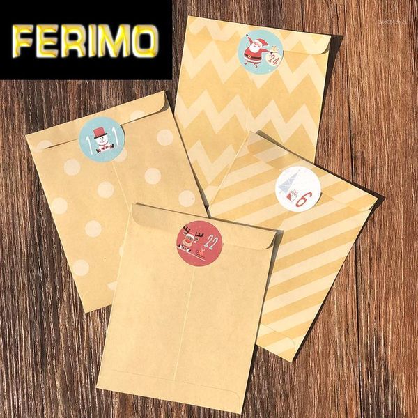 

48sets christmas party gift bag retro kraft paper bag with xmas santa claus number stickers party favor wrapping supplies1