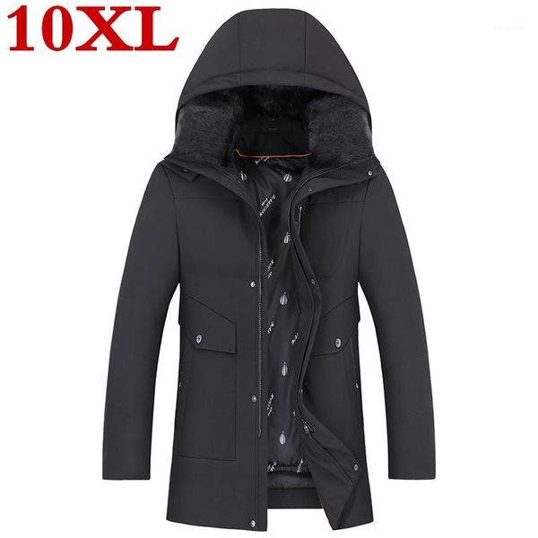 

plus size 10xl 9xl 8xl 7xl winter new men's down jacket fashion casual hooded thick warm long coat jacket1, Black