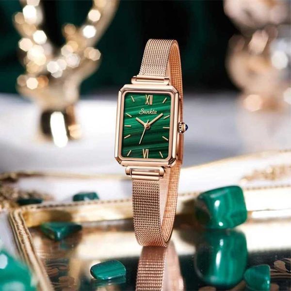 

women bracelet watches quartz wristwatch luxury ultra-thin square ladies clock waterproof rectangle rose gold watch, Slivery;brown