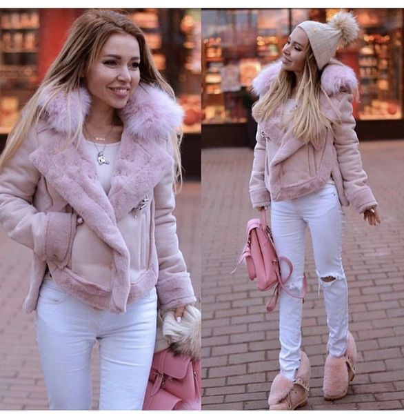 

2021 new women's fashionable coat composed venison skin short leather pink hoodie autumn hairy jacket c504, Black;brown