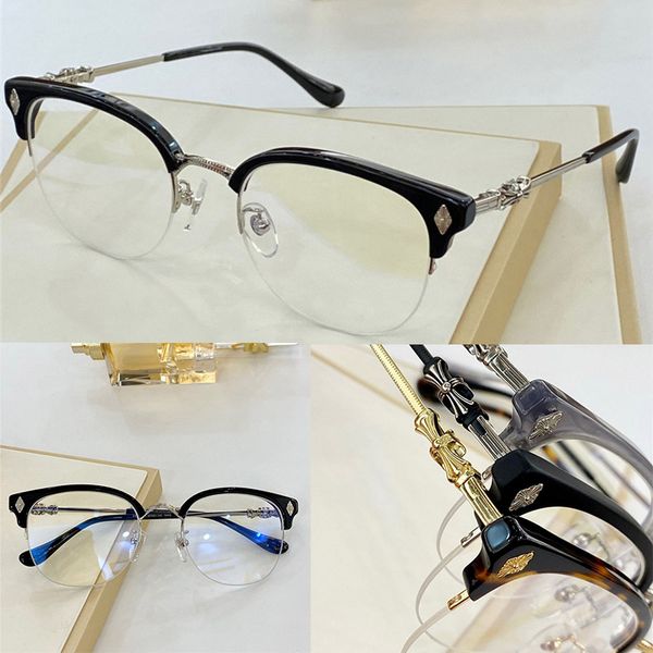 

tang new fashion style men glasses retro half metal frame glasses lens transparent lens glasses uv400 protection with box, White;black