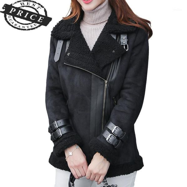 

women's fur & faux winter women big size autumn long sleeves zipper collar coats fashion warm thicken pockets female outwear c 8001, Black