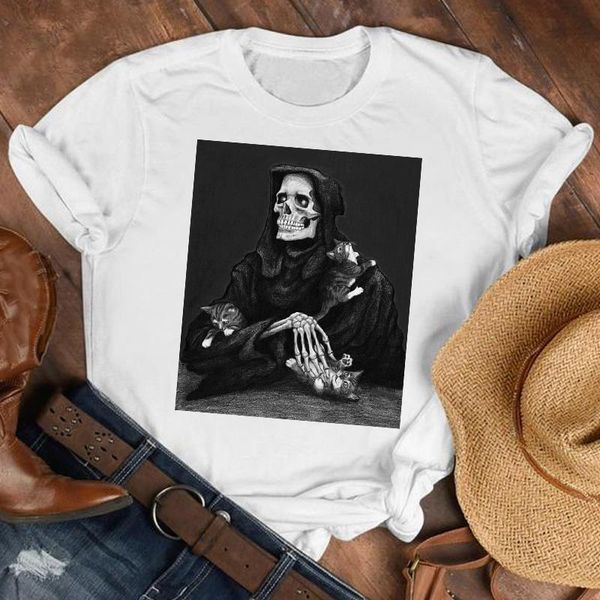 

women lady printed cartoon 90s cat funny punk fashion shirt clothes tshirt female print t tee womens graphic t-shirt, White