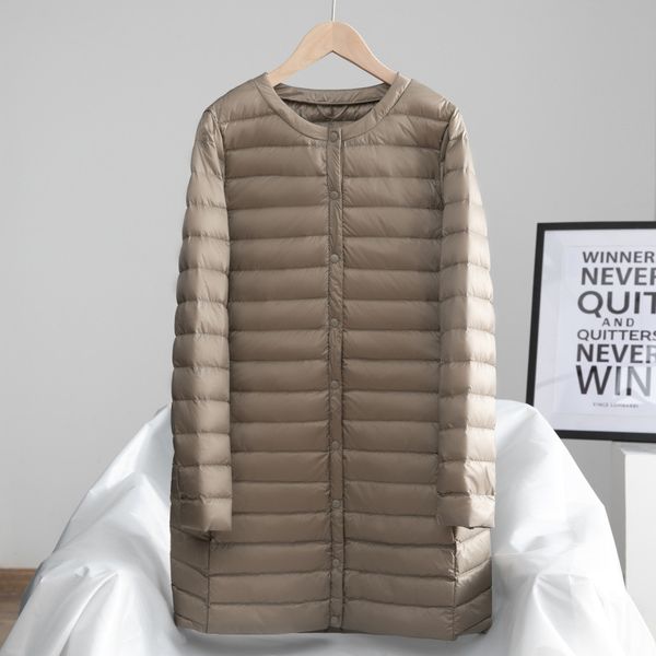

women down jacket womens light down jacket autumn winter long large size round neck snap button long sleeve jacket warm coat la, Black