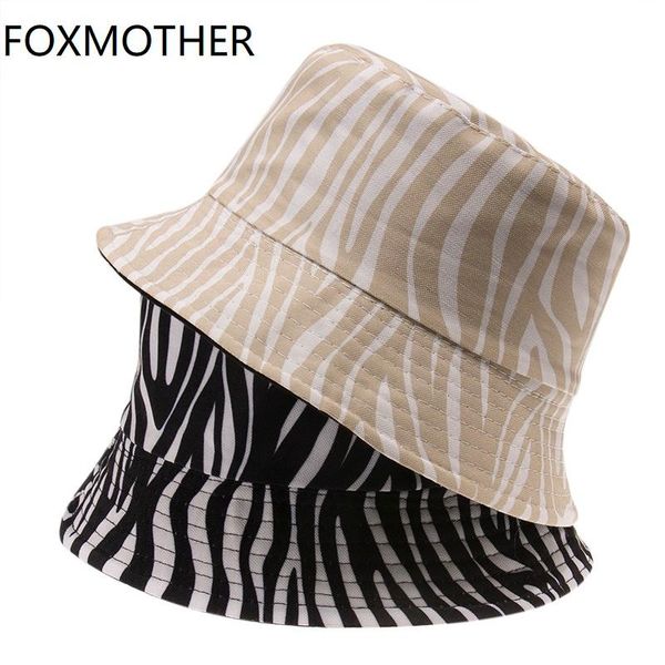 

wide brim hats foxmother fashion black beige striped zebra print bucket for womens ladies gifts, Blue;gray