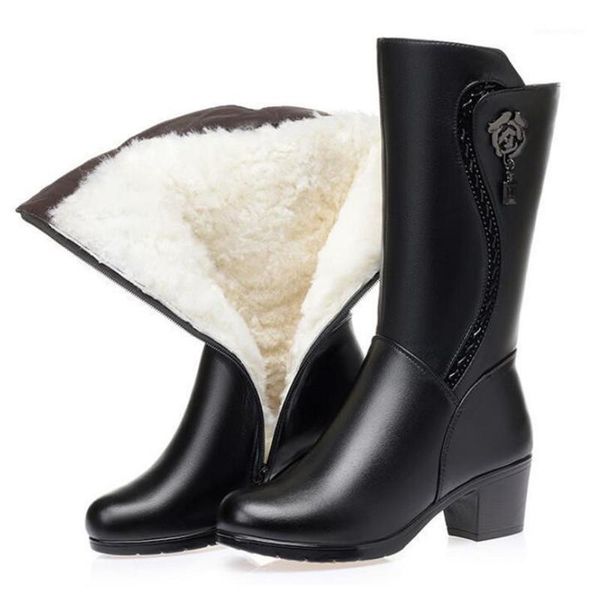 

boots designer winter women's 2021 velvet warm high-heeled leather fashion casual womens shoes platform1, Black