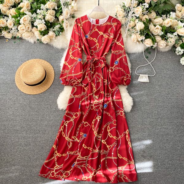 

2021 new current design maxi impression women's puff neck line dressed autumn fashion streetwear dress long 1z7f, Black;gray