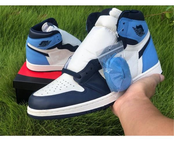 

authentic 1 high og obsidian unc mens 1s outdoor shoes sail university blue sports sneakers with box