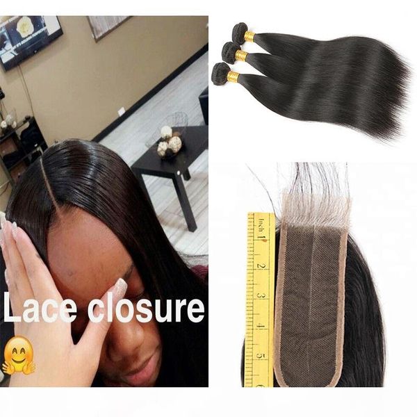 

нового virgin бразильских кутикул выравнивания волоса девственница 2x6 средней часть шнурка закрытие medium brown looking deep часть ким зак, Black