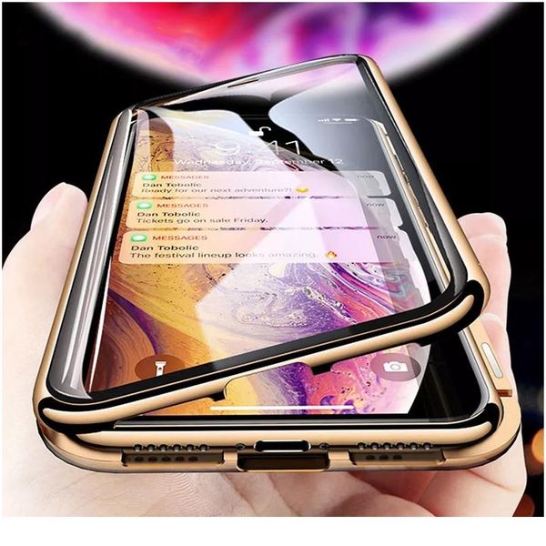 

metal magnetic adsorption case for iphone 12 11 pro max se 2 double sided tempered glass magnet for iphone x sqcvuk