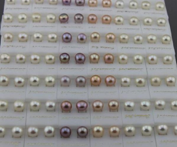 

fashion jewelry freshwater pearl earrings freshwater pearl 925 silver earring 5~6mm mix color white pink purple 100pairs /lot, Golden;silver
