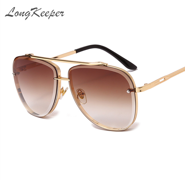 

sunglasses longkeeper vintage man pilot metal mens fashion driving brown mirror goggle lady shade oversized brand glasses uv400, White;black