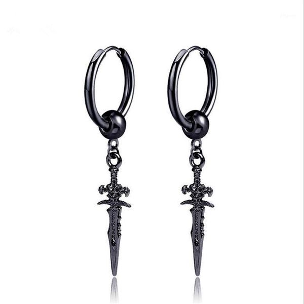 Garanhão retro preto espada fresco transversal brincos piercings para mulheres homens personalidade não piercing falso punk jóias1