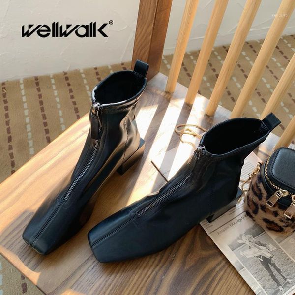 

dress ankle boots block heels women winter shoes concise style female plain short booties women's boots front zipper1, Black