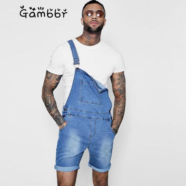 

2020 fashion men's casual jeans jumpsuits shorts summer hi street distressed denim trousers bib overalls for man suspender pants1, Blue