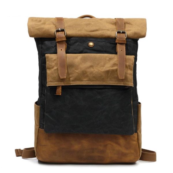 

europe designer male canvas leather backpack vintage teenager daypacks waterproof men travel rucksacks wearproof boy school bags