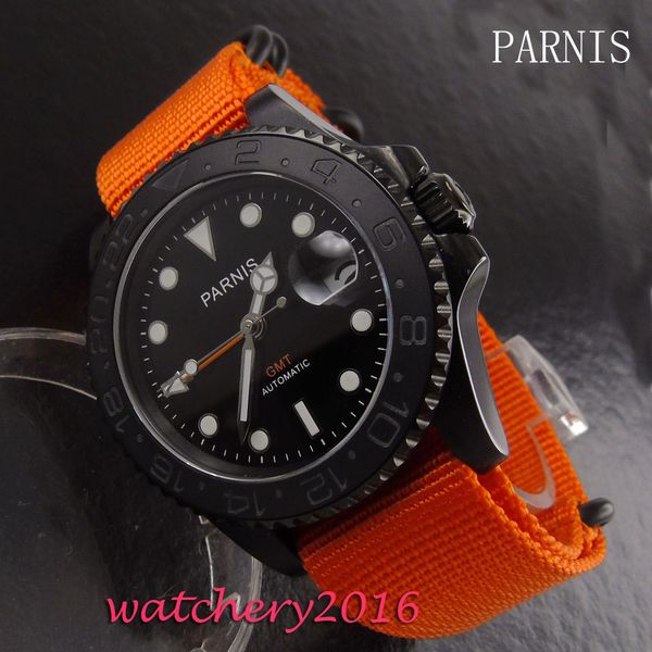

40mm parins black dial pvd case sapphire glass date adjust automatic movement men's watch, Slivery;brown