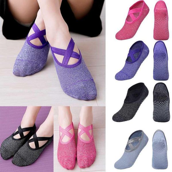 

1pair sports yoga socks slipper for women slippers wome anti slip lady damping bandage pilates sock ballet heel dance protector1, Black