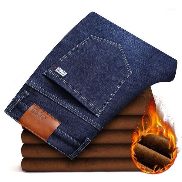 

winter thermal warm flannel stretch thick jeans mens winter quality blue fleece pants men straight flocking trousers jean male1