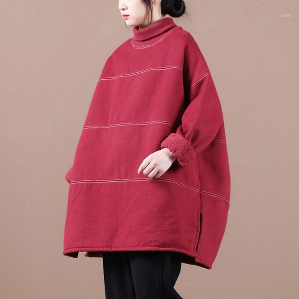 

superaen 2020 new style solid loose plus size medium length turtleneck sweatshirt women1, Black