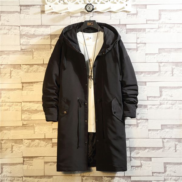 

autumn and 2020 windbreaker korean medium long winter hooded plush thick men's coat, Tan;black