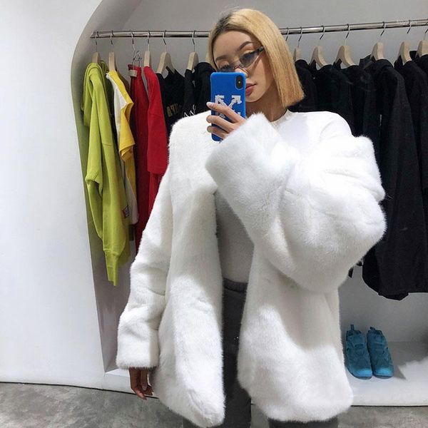 

faux fur coat women winter warm faux velvet loose thicken long fur coats1, Black