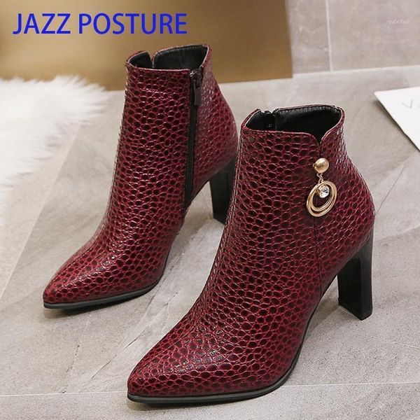 

plus size 35-40 winter black booties women pointed toe slip-on high heel shoes woman metal decorate ankle boots z3621