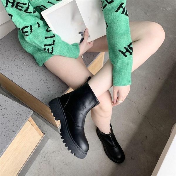 

boots ymechic black pu leatehr short combat chunky heel middle zipper 2021 winter punk ankle botas for women shoes arrival1