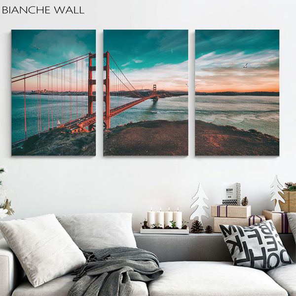 

long bridge building seaside scenery nordic nostalgic poster wall art canvas print painting decorative picture for living room