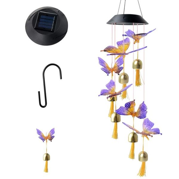 

6led solar power changeable light ip65 waterproof colorful butterfly wind chime lamp for home outdoor garden yard decoration