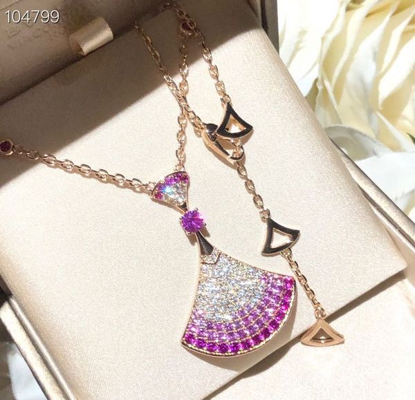 

luxury divas' dream 18k gold plated pink and white full crystal fan pendant necklace for women jewelry, Silver